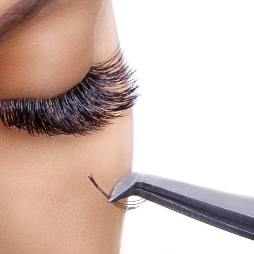 Eyelash,Extension,Procedure.,Woman,Eye,With,Long,Blue,Eyelashes.,Ombre